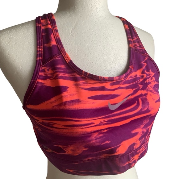 Nike Dry-Fit Sport Bra Top Racer Back Scoop Neck Colour Design Orange Purple L - Picture 5 of 11